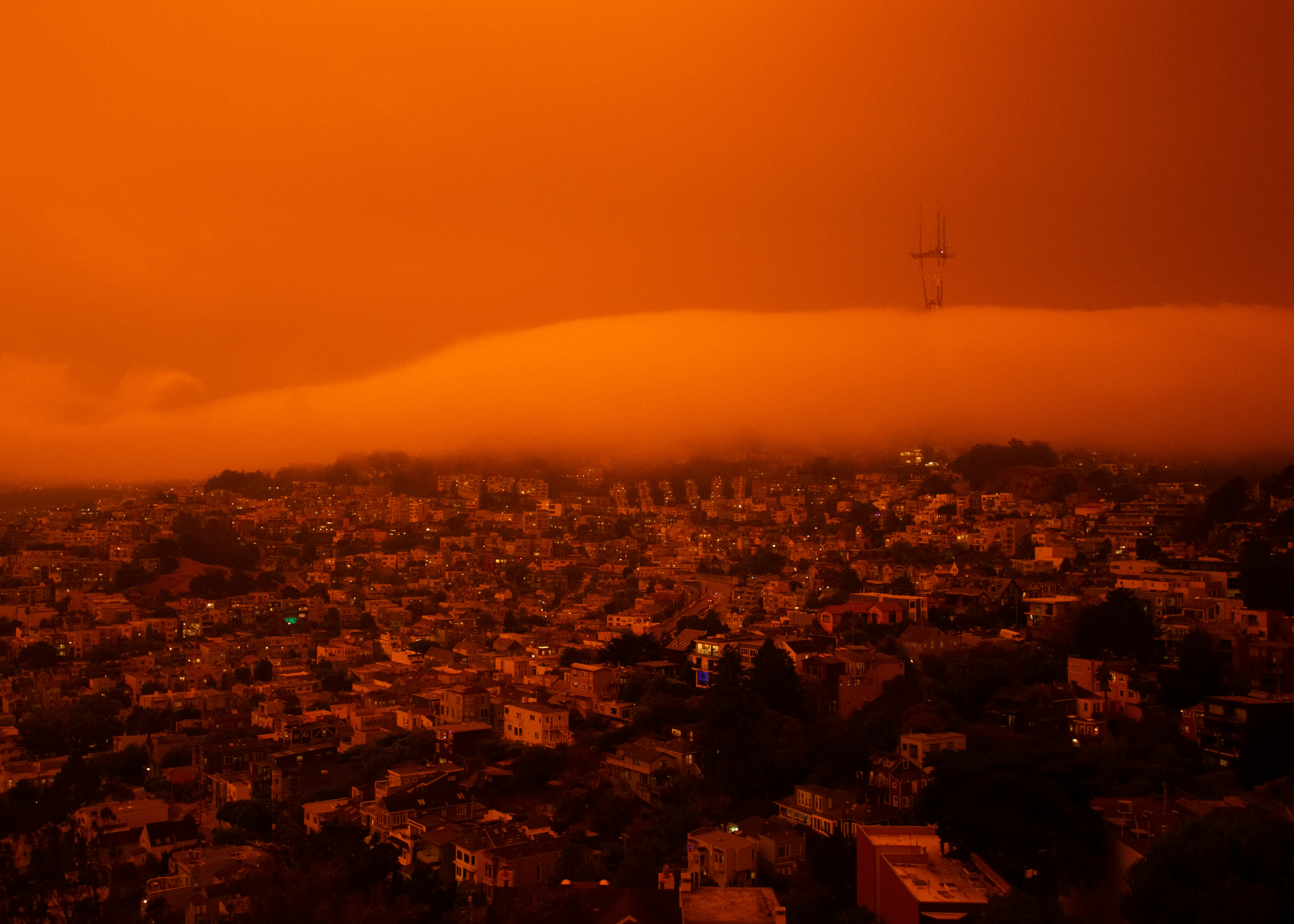 aerial view of San Francisco city during 2020 labor day fires